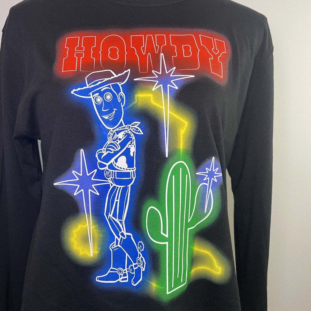 NWT Disney Pixar Toy Story Woody Howdy Neon Long Sleeve Crop Tee Women's Small - Picture 5 of 7